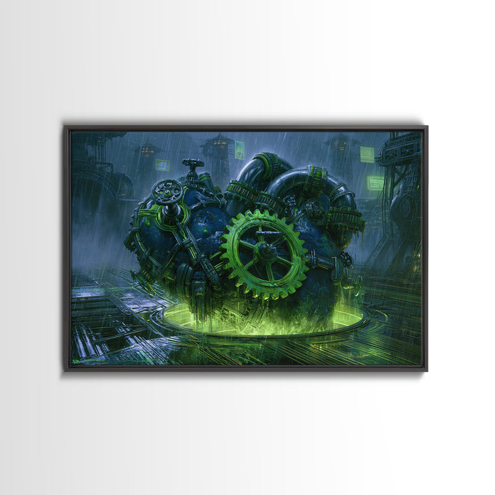 Gear Heart with Pipes and Valves Canvas Print, Steampunk Art, Gallery Decor, Living Room Decor, Fine Art, Mechanic, Wall Art, STE-3x2-48