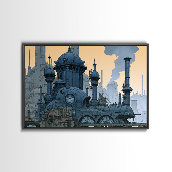Steam Powered City Skyline Canvas Print, Steampunk Art, Neutral Decor, Living Room Decor, Fine Art, Mechanic, Home Decor, STE-3x2-49