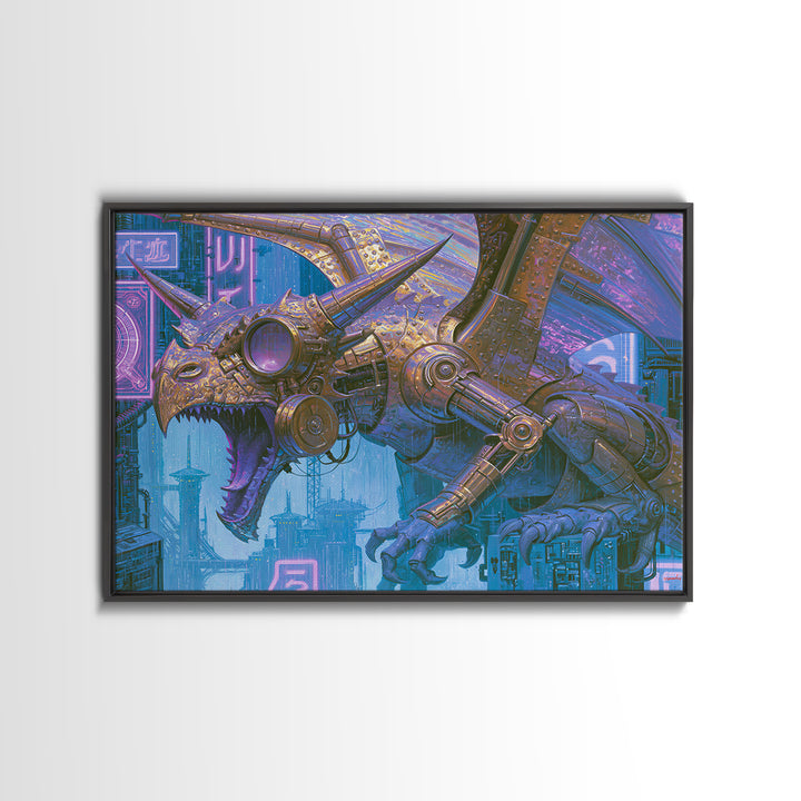 Copper Dragon with Riveted Wings Canvas Print, Steampunk Art, Wall Art Print, Living Room Decor, Mechanic, Gallery Decor, STE-3x2-62