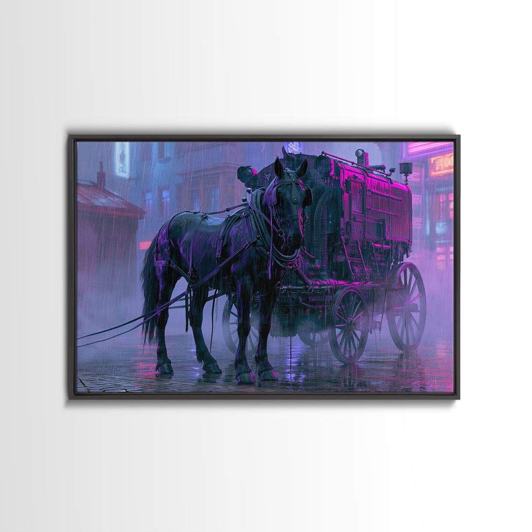 Steam Powered Horse Framed Canvas Print, Steampunk Art, Printable Art, Living Room Decor, Oil Painting, Mechanic, STE-3x2-91