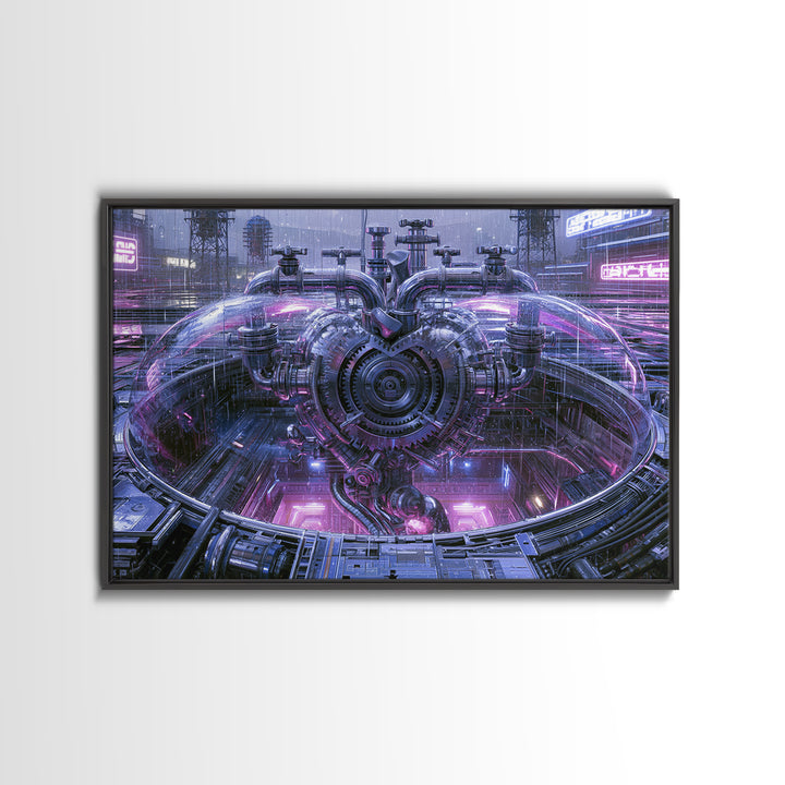 Gear Heart with Pipes and Valves Framed Canvas Print, Steampunk Art, Art Print, Living Room Decor, Fine Art, Mechanic, STE-3x2-96