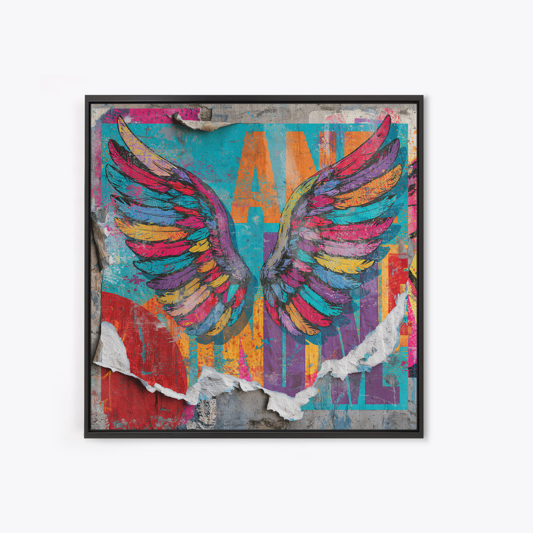 Graffiti Angel Wings Framed Canvas Print, Street Art, Room Decor, Living Room Decor, Fine Art, Urban, Original Painting, STR-1x1-29