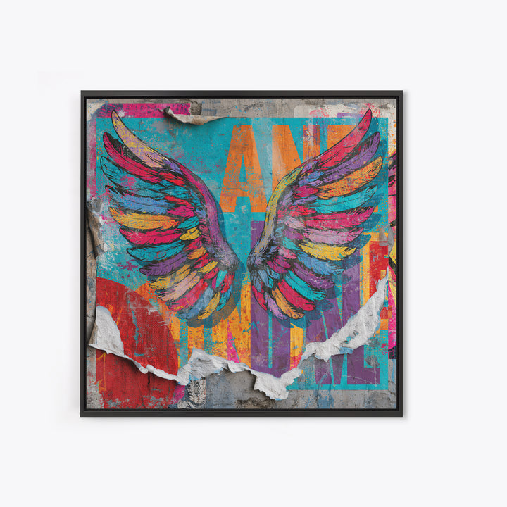 Graffiti Angel Wings Framed Canvas Print, Street Art, Room Decor, Living Room Decor, Fine Art, Urban, Original Painting, STR-1x1-29