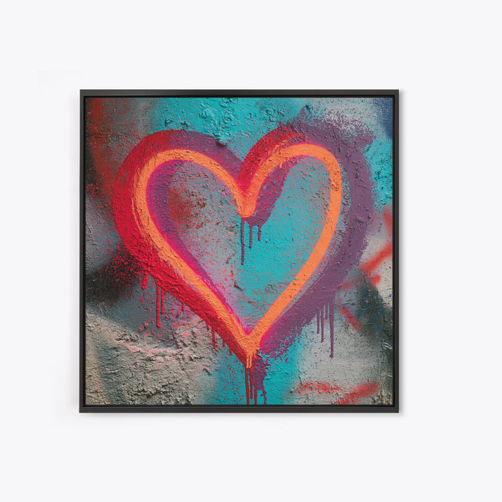 Neon Heart with Rough Drips Canvas Print, Street Art, Modern Art, Living Room Decor, Urban, Neutral Decor, Modern Decor, STR-1x1-35