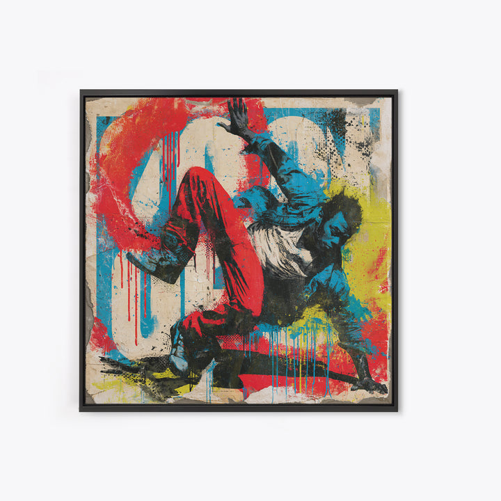 Breakdancer Frozen in Energetic Motion Framed Canvas Print, Street Art, Anime Art, Living Room Decor, Abstract Art, Urban, STR-1x1-42