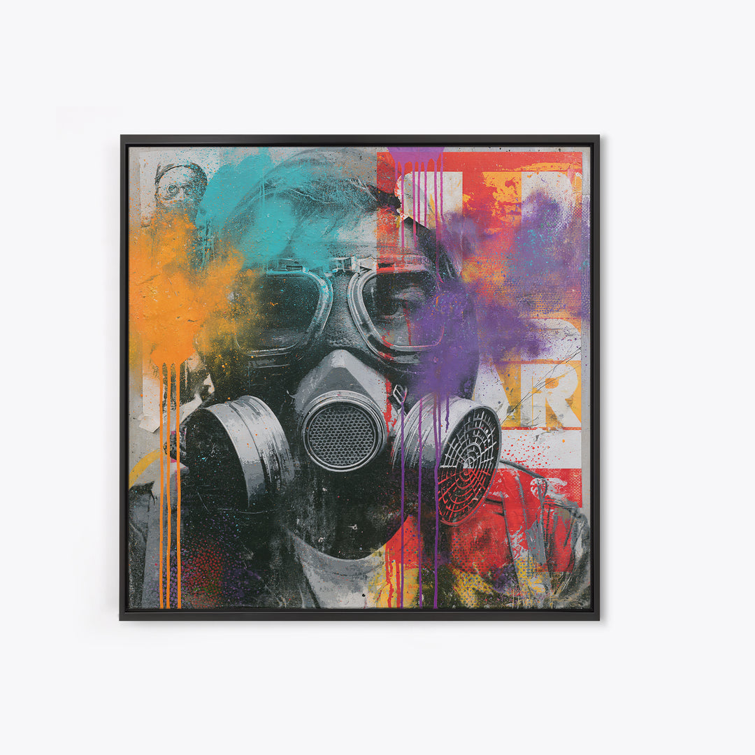 Masked Figure Surrounded by Aerosol Clouds Canvas Print, Street Art, Colorful Wall Art, Living Room Decor, Fine Art, Urban, STR-1x1-60
