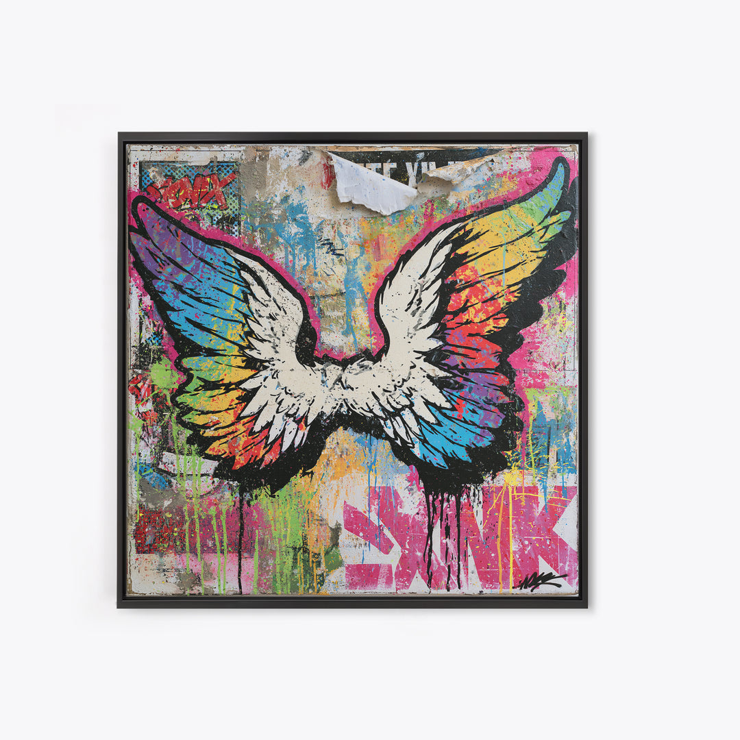 Graffiti Angel Wings Canvas Print, Street Art, Poster, Living Room Decor, Fine Art, Urban, Poster Prints, Watercolor Painting, STR-1x1-77