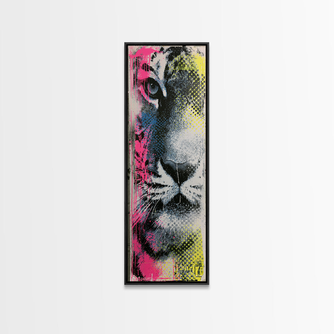 Spray Painted Tiger Face Canvas Print, Street Art, Canvas, Living Room Decor, Fine Art, Urban, Colorful Wall Art, Bar Art, STR-1x3-44