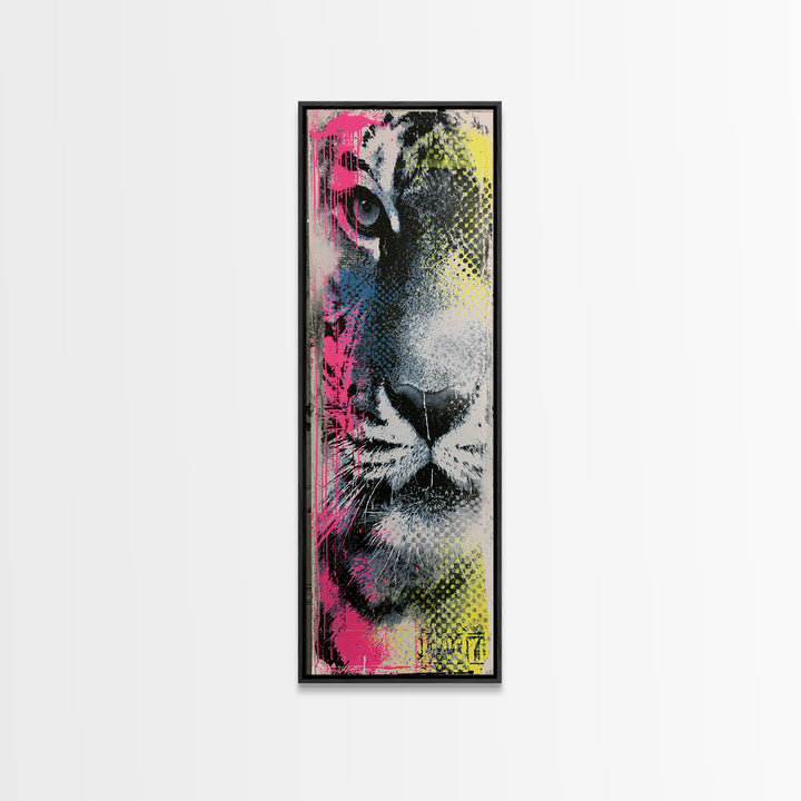 Spray Painted Tiger Face Canvas Print, Street Art, Canvas, Living Room Decor, Fine Art, Urban, Colorful Wall Art, Bar Art, STR-1x3-44