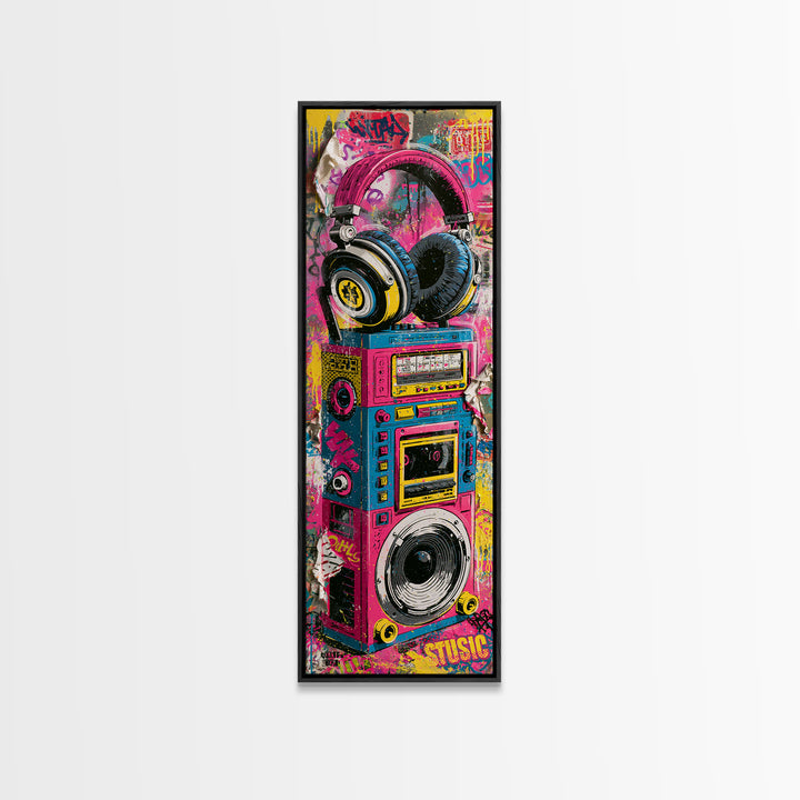 Boombox and Headphones Framed Canvas Print, Street Art, Wall Art, Living Room Decor, Oil Painting, Urban, Canvas Wall Art, STR-1x3-69