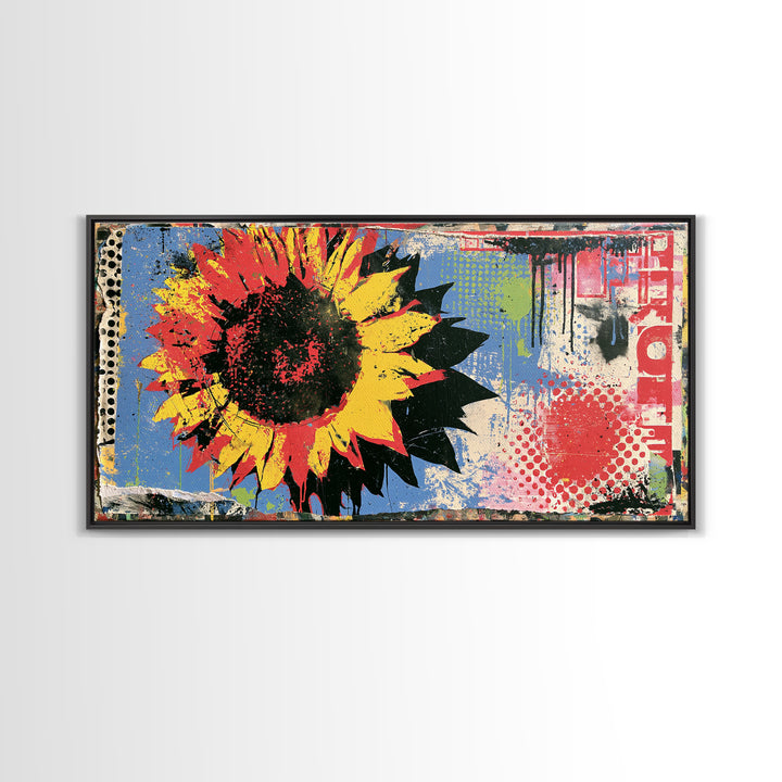 Street Mural Sunflower Framed Canvas Print, Street Art, Statement Artwork, Living Room Decor, Fine Art, Urban, Wall Decor, STR-2x1-20