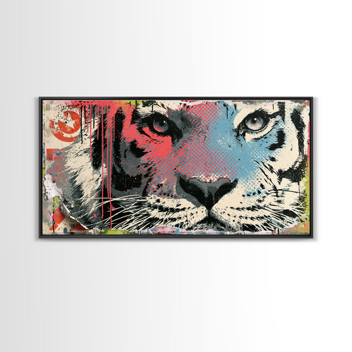 Spray Painted Tiger Face Canvas Print, Street Art, Painting, Living Room Decor, Oil Painting, Urban, Abstract Painting, STR-2x1-52