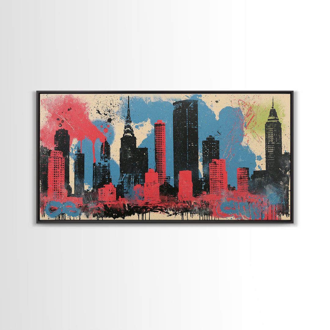 Urban Skyline Made from Stencil Layers Canvas Print, Street Art, Living Room Decor, Abstract Art, Urban, Abstract Painting, STR-2x1-58