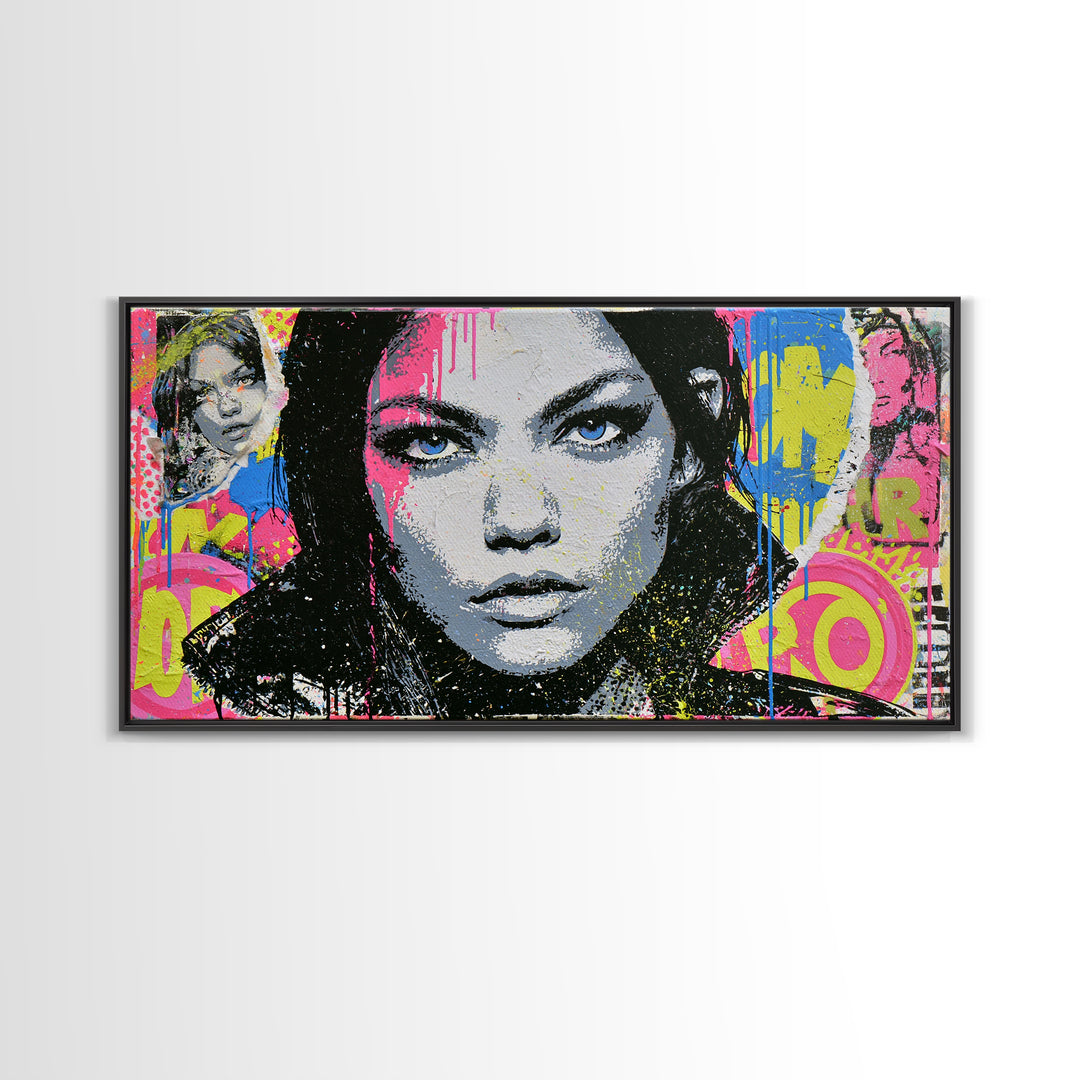 Bold Stencil Portrait Canvas Print, Street Art, Abstract Painting, Living Room Decor, Fine Art, Urban, Gallery Decor, STR-2x1-69