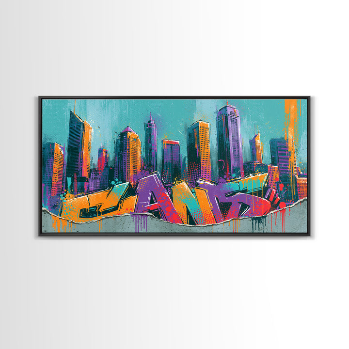 Urban Skyline Made from Stencil Layers Canvas Print, Street Art, Living Room Decor, Abstract Art, Urban, Abstract Painting, STR-2x1-82