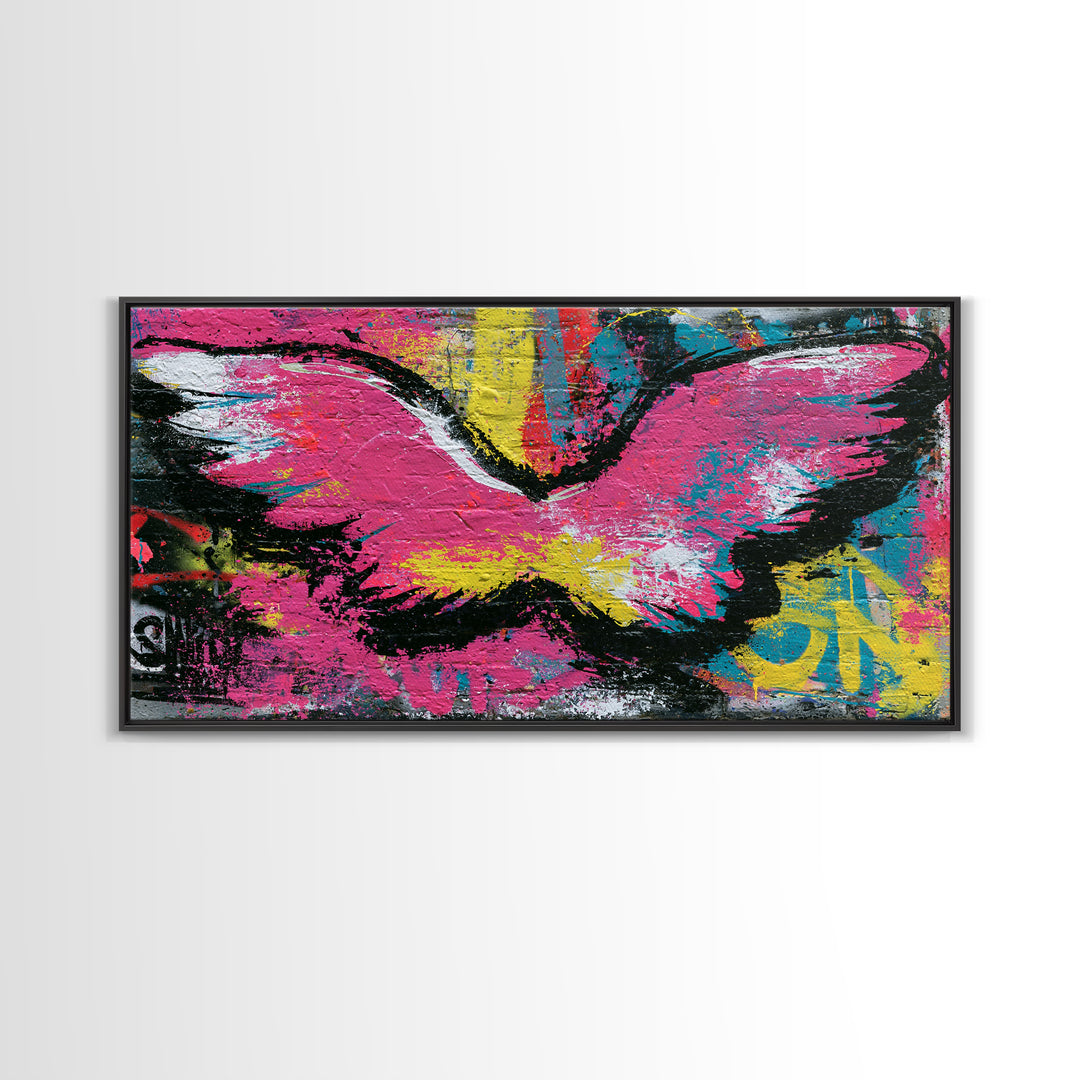Graffiti Angel Wings Framed Canvas Print, Street Art, Modern Art, Living Room Decor, Urban, Neutral Decor, Modern Decor, STR-2x1-97