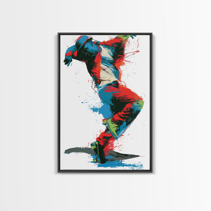 Breakdancer Frozen in Energetic Motion Framed Canvas Print, Street Art, Living Room Decor, Abstract Art, Urban, STR-2x3-2