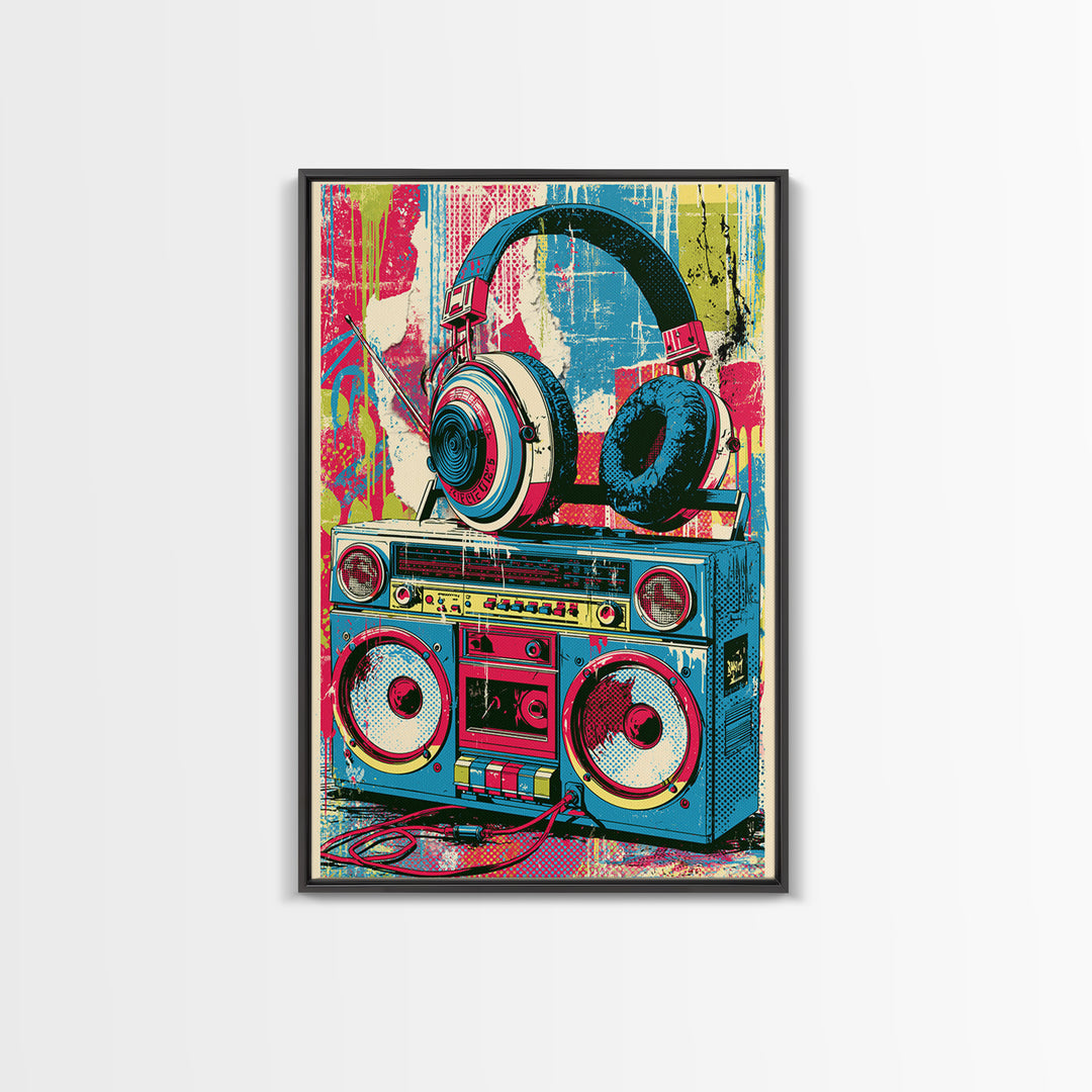 Boombox and Headphones Canvas Print, Street Art, Canvas Print, Living Room Decor, Fine Art, Urban, Graffiti Art, Gallery Decor, STR-2x3-65