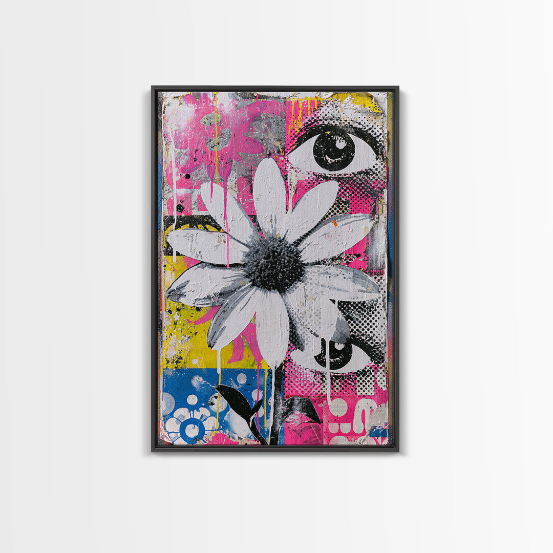 Paste Up Collage of Flowers and Eyes Canvas Print, Street Art, Wall Hangings, Living Room Decor, Fine Art, Urban, Modern Art, STR-2x3-66