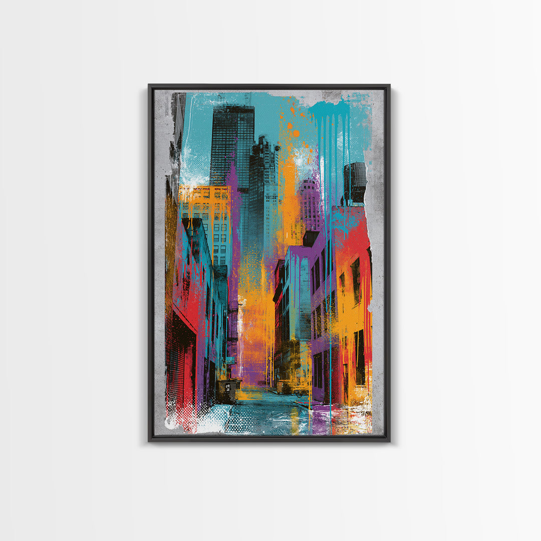Urban Skyline Made from Stencil Layers Canvas Print, Street Art, Canvas, Living Room Decor, Fine Art, Urban, Colorful Wall Art, STR-2x3-70