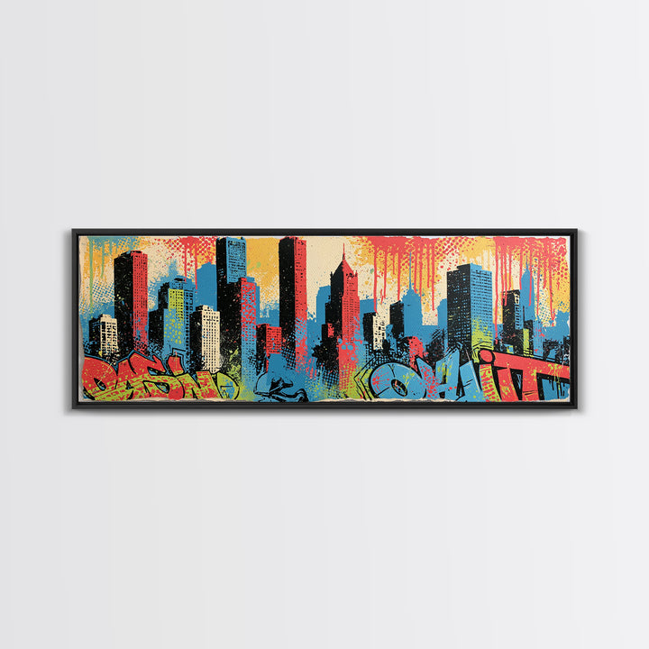 Urban Skyline Made from Stencil Layers Canvas Print, Street Art, Living Room Decor, Abstract Art, Urban, Abstract Painting, STR-3x1-30