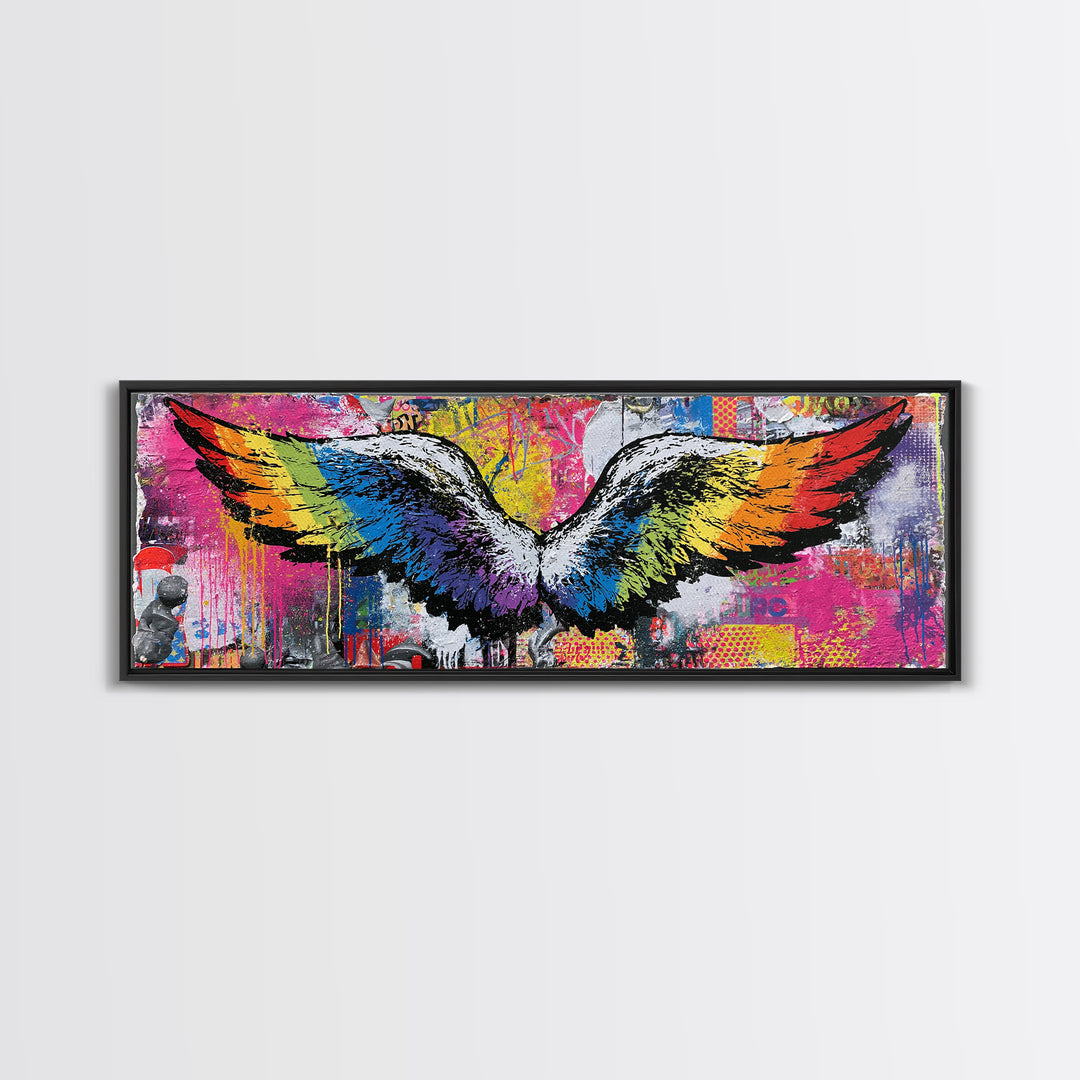 Graffiti Angel Wings Framed Canvas Print, Street Art, Gallery Decor, Living Room Decor, Fine Art, Urban, Wall Art, Home Decor, STR-3x1-69
