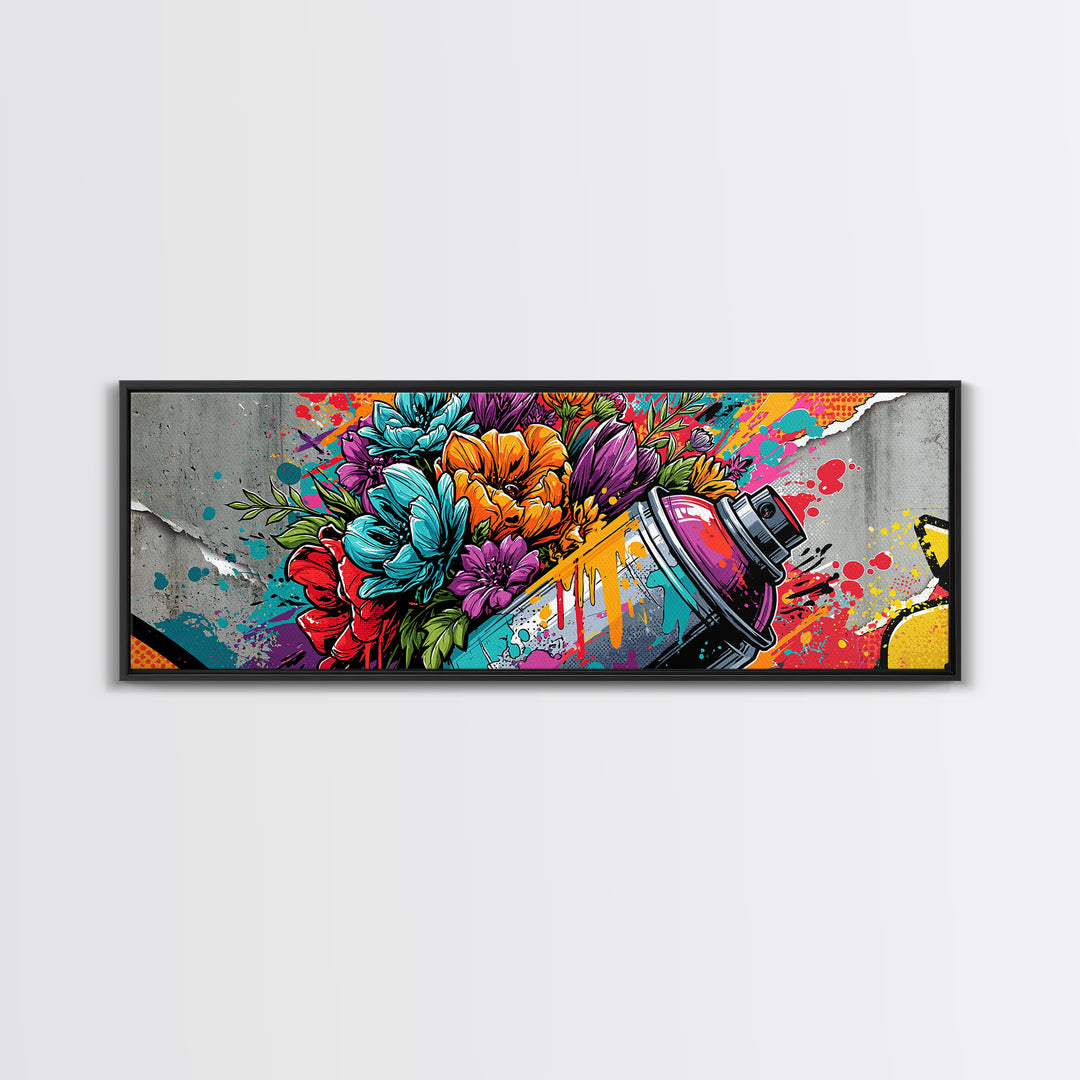 Spray Can Bouquet Framed Canvas Print, Street Art, Statement Artwork, Living Room Decor, Fine Art, Urban, Wall Decor, STR-3x1-7