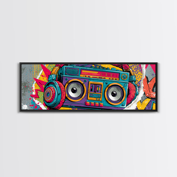 Boombox and Headphones Framed Canvas Print, Street Art, Neutral Decor, Living Room Decor, Fine Art, Urban, Home Decor, STR-3x1-73