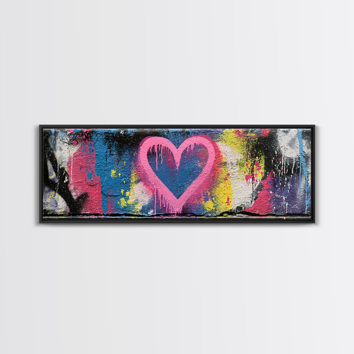 Neon Heart with Rough Drips Canvas Print, Street Art, Abstract Art, Living Room Decor, Urban, Anime Art, Original Artwork, STR-3x1-75