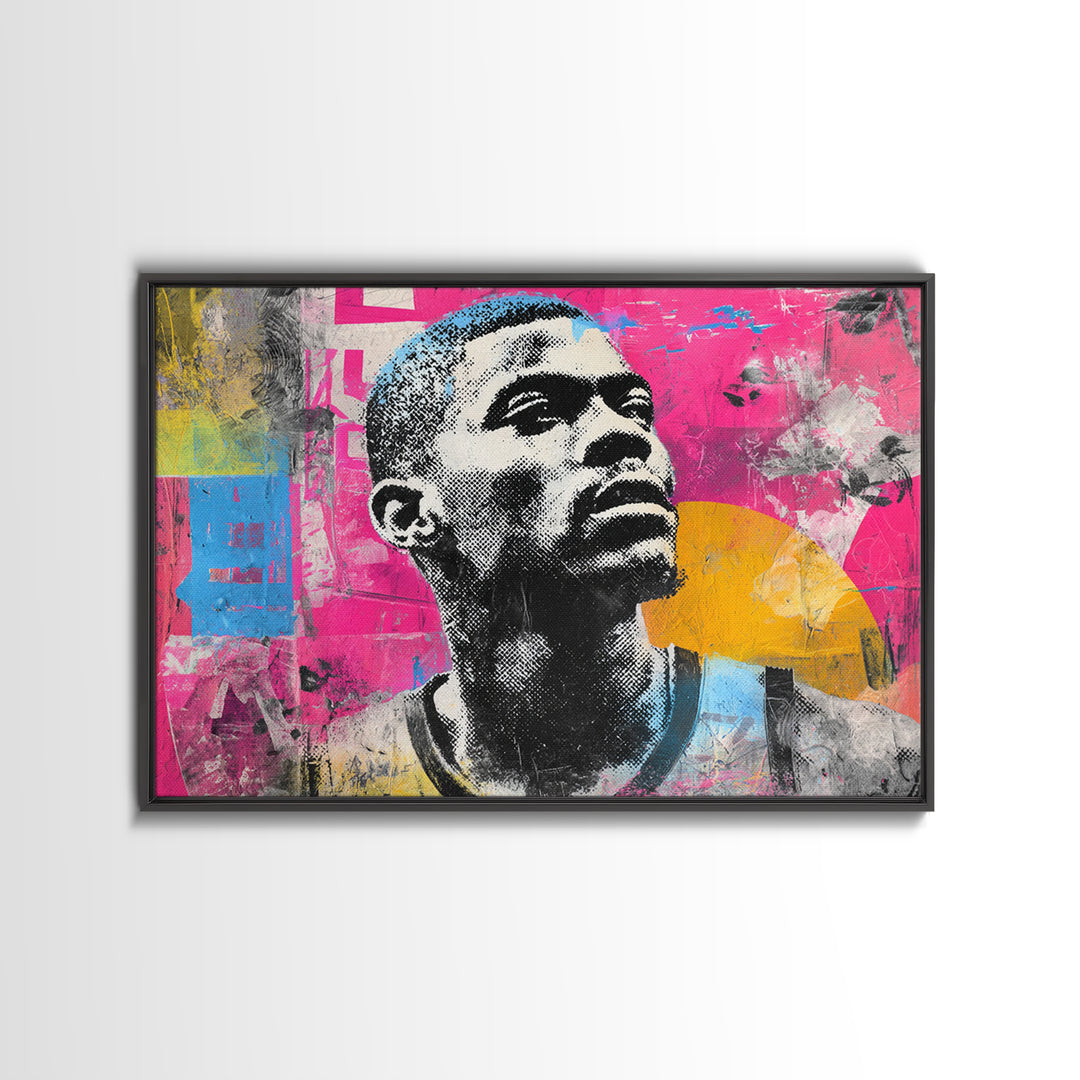 Street Basketball Player Framed Canvas Print, Street Art, Canvas Print, Living Room Decor, Fine Art, Urban, Graffiti Art, STR-3x2-10
