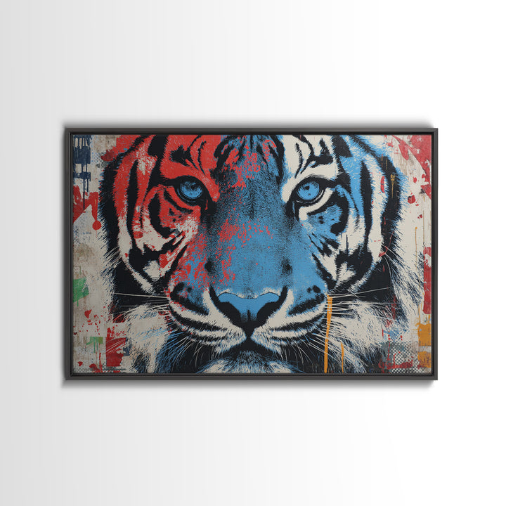 Spray Painted Tiger Face Canvas Print, Street Art, Poster, Living Room Decor, Urban, Poster Prints, Watercolor Painting, STR-3x2-84