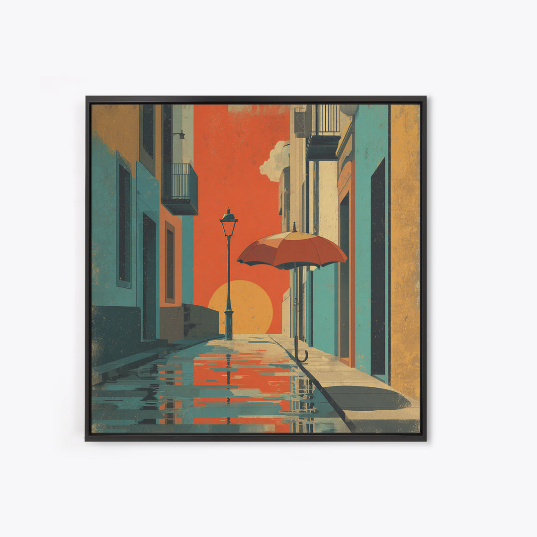 London Rainy Street Umbrella Graphic Canvas Print, Travel Poster(2), Colorful Wall Art, Living Room Decor, Fine Art, Voyage, TPO-1x1-10