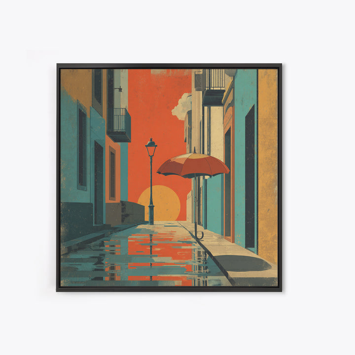 London Rainy Street Umbrella Graphic Canvas Print, Travel Poster(2), Colorful Wall Art, Living Room Decor, Fine Art, Voyage, TPO-1x1-10