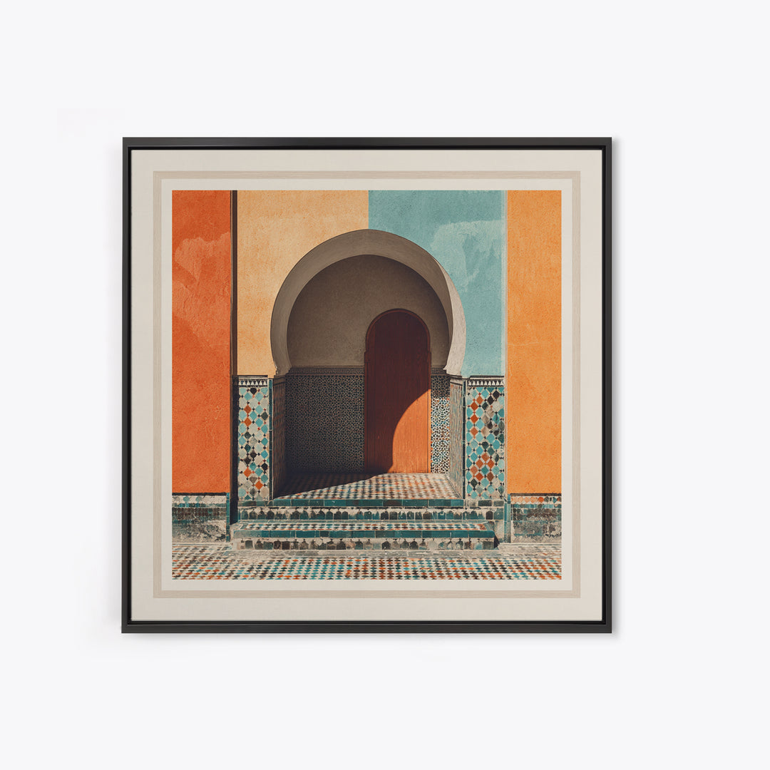 Marrakesh Arch and Tile Pattern Poster Framed Canvas Print, Travel Poster(2), Gallery Decor, Living Room Decor, Voyage, TPO-1x1-41
