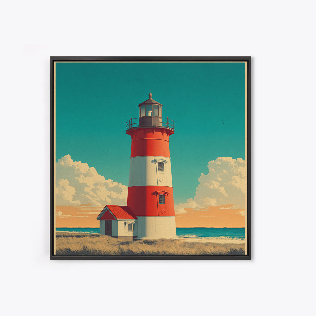 Cape Cod Lighthouse Summer Poster Framed Canvas Print, Travel Poster(2), Mid Century Wall Art, Living Room Decor, Voyage, TPO-1x1-42