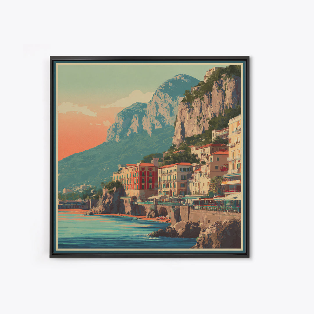 Retro Amalfi Coast Cliffs Canvas Print, Travel Poster(2), Map Print, Living Room Decor, Fine Art, Voyage, Boho Decor, TPO-1x1-50