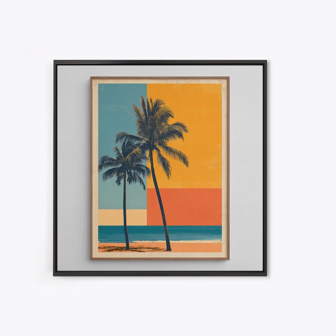Hawaii Surf and Palm Tree Poster Framed Canvas Print, Travel Poster(2), Fine Art Print, Living Room Decor, Fine Art, Voyage, TPO-1x1-57