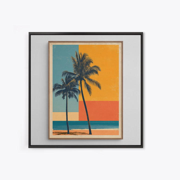 Hawaii Surf and Palm Tree Poster Framed Canvas Print, Travel Poster(2), Fine Art Print, Living Room Decor, Fine Art, Voyage, TPO-1x1-57