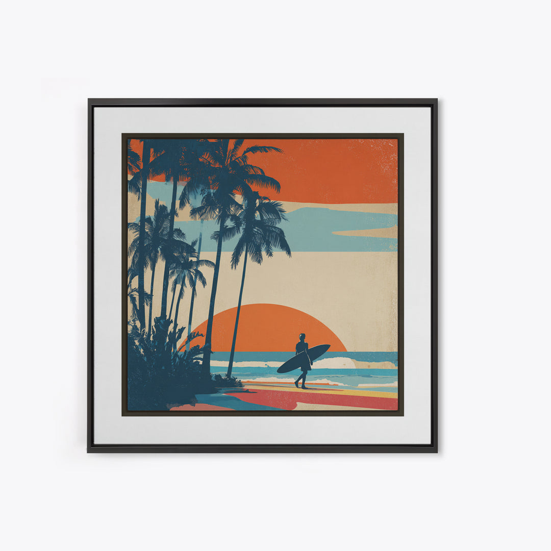 Hawaii Surf and Palm Tree Poster Canvas Print, Travel Poster(2), Digital Poster, Living Room Decor, Fine Art, Voyage, TPO-1x1-9