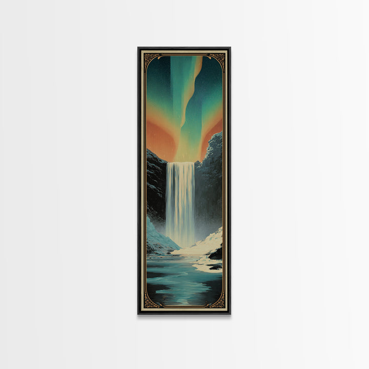 Iceland Waterfall and Northern Lights Canvas Print, Travel Poster(2), Digital Download Art, Living Room Decor, Fine Art, Voyage, TPO-1x3-26
