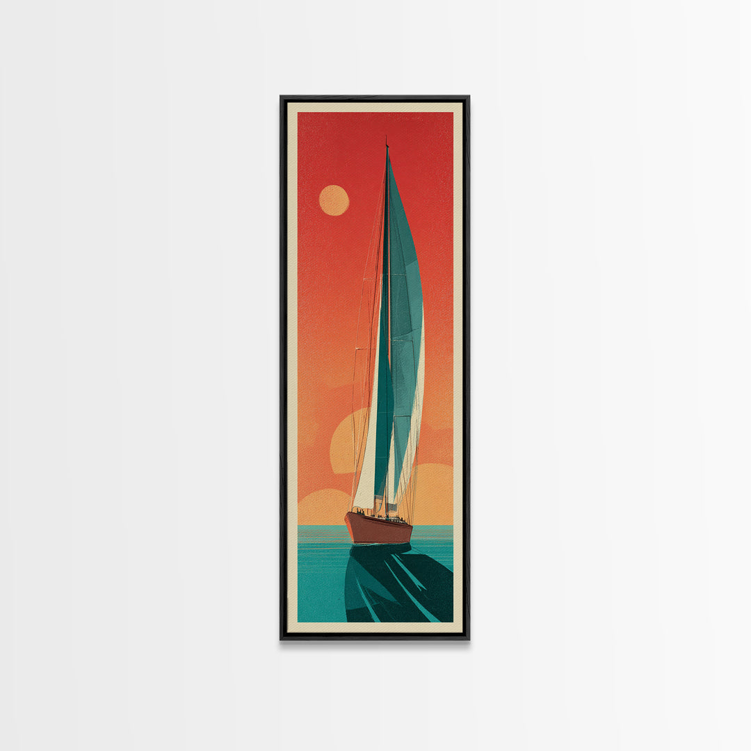 Greek Island Sailboat and Sun Poster Canvas Print, Travel Poster(2), Room Decor, Living Room Decor, Fine Art, Voyage, TPO-1x3-28