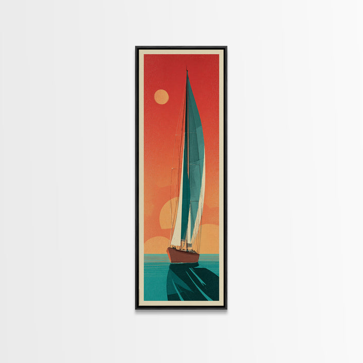 Greek Island Sailboat and Sun Poster Canvas Print, Travel Poster(2), Room Decor, Living Room Decor, Fine Art, Voyage, TPO-1x3-28