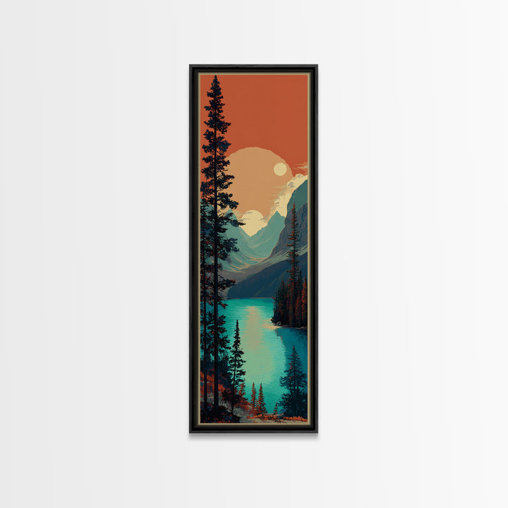 Banff Lake with Turquoise Water Framed Canvas Print, Travel Poster(2), Art Print, Living Room Decor, Watercolor Art, Voyage, TPO-1x3-31