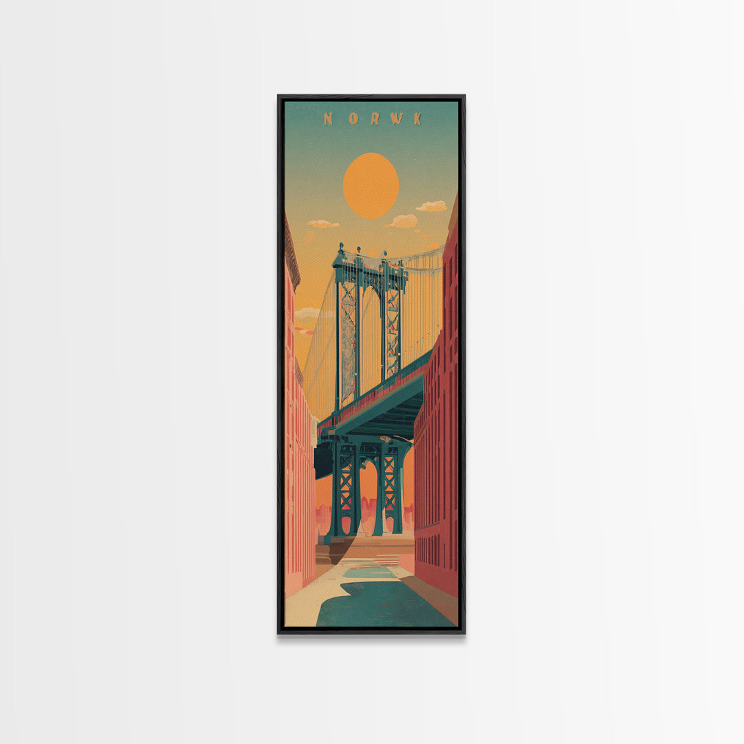New York Bridge at Sunrise Canvas Print, Travel Poster(2), Travel Poster, Living Room Decor, Fine Art, Voyage, TPO-1x3-42