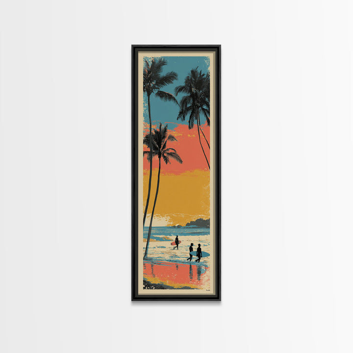 Hawaii Surf and Palm Tree Poster Framed Canvas Print, Travel Poster(2), Boho Decor, Living Room Decor, Fine Art, Voyage, TPO-1x3-45