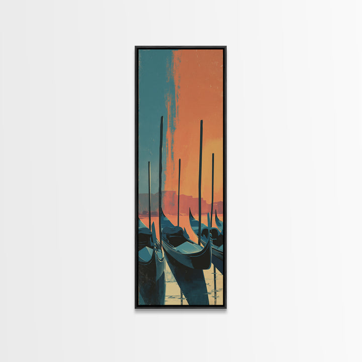 Venice Gondola Silhouette Canvas Print, Travel Poster(2), Retro Wall Art, Living Room Decor, Fine Art, Voyage, Map Print, TPO-1x3-72