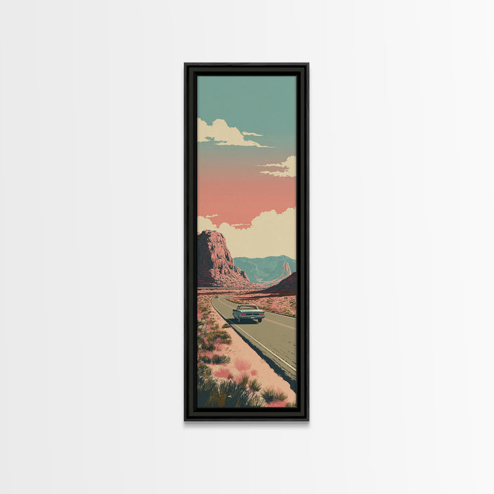 Route 66 Desert Road Framed Canvas Print, Travel Poster(2), Landscape Art, Living Room Decor, Oil Painting, Voyage, TPO-1x3-75