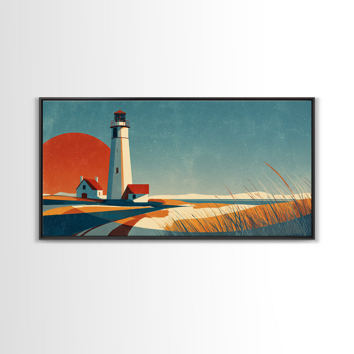 Cape Cod Lighthouse Summer Poster Framed Canvas Print, Travel Poster(2), Modern Decor, Living Room Decor, Fine Art, Voyage, TPO-2x1-14
