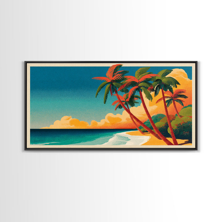 Tropical Island Lagoon Poster Framed Canvas Print, Travel Poster(2), Fine Art Print, Living Room Decor, Fine Art, Voyage, TPO-2x1-20