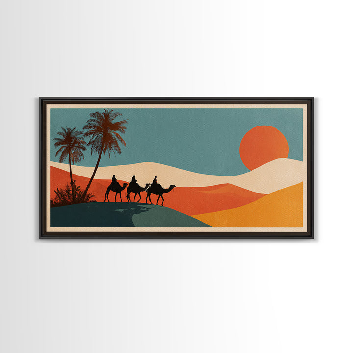 Moroccan Desert Caravan Travel Poster Framed Canvas Print, Travel Poster(2), Modern Decor, Living Room Decor, Fine Art, Voyage, TPO-2x1-27